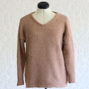 Pink Lily Dusty Rose Soft & Fuzzy V-Neck Oversized Long Sleeve Sweater